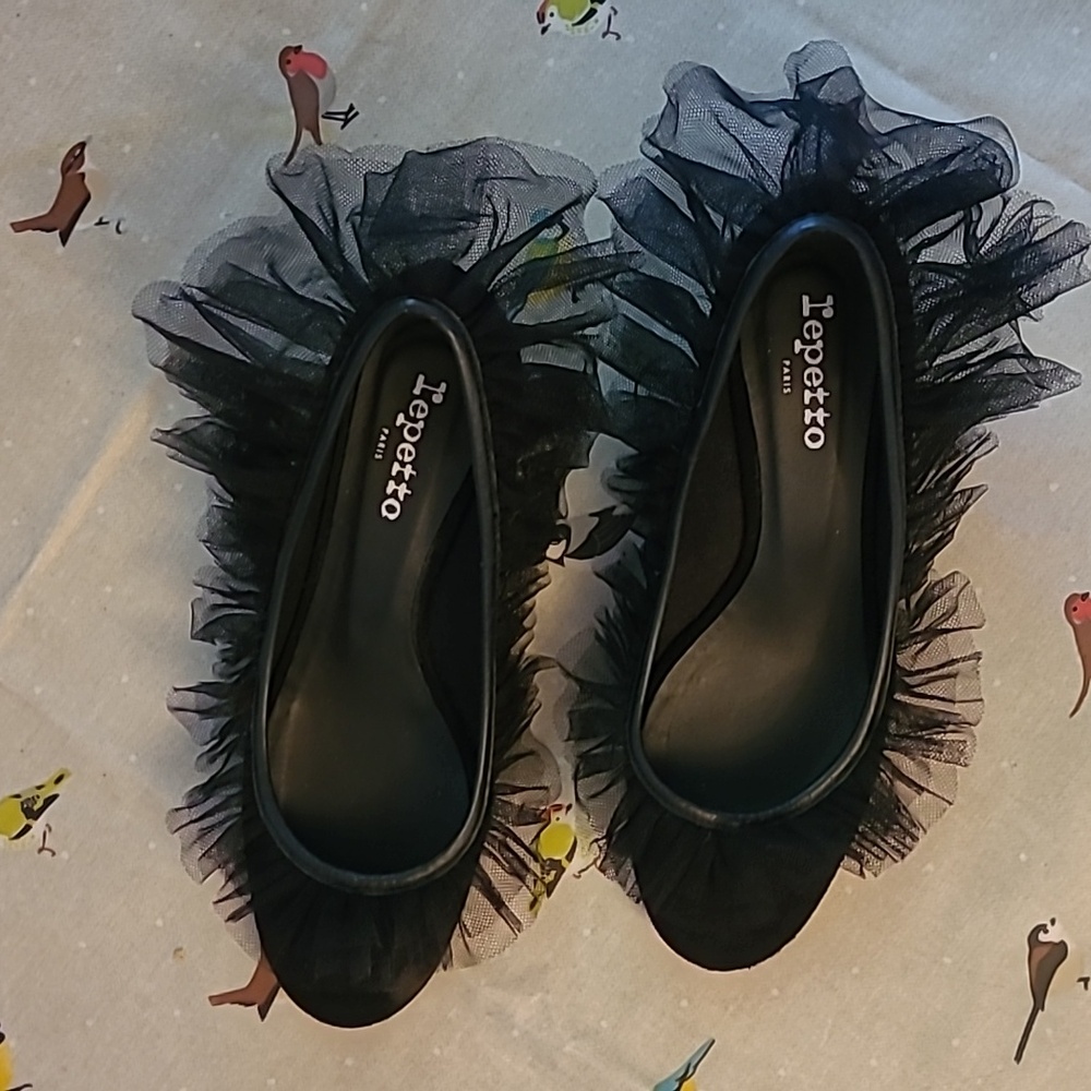 Repetto Block Heel Ballerinas with Tulle Trim - Picture 8 of 10